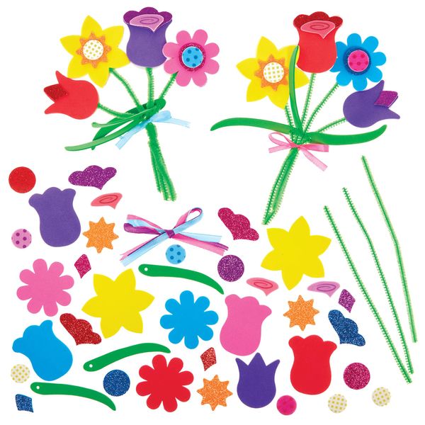 Baker Ross FX949 Spring Flower Bouquet Kits - Pack of 3, Mothers Day Gift Craft Kits for Kids