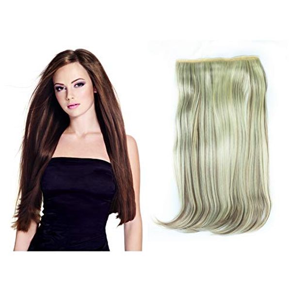 Bombshell 24" 5 Clips Straight One Piece Half Head Clip On Hair Extensions Wig (M23 HIGHLIGHTS BROWN WITH BLONDE)