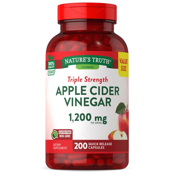 Nature's Truth Apple Cider Vinegar Capsules | 1200mg | 200 Pills | Extra Strength | Value Size | Non-GMO, Gluten Free Supplement