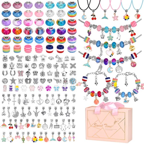 142 PCS Charm Bracelet Making Kit, Jewelry Making Supplies Beads, Bracelets for DIY Craft, Mermaid Girls Gift Jewelry Making Supplies Set for Girls Kids Teens and Adults