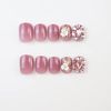 24 Pcs Shimmering Diamond Nail Tips Beautiful Decoration 3D Small Flower Coming-of-Age Ceremony Nail Reception Party After-Party Wedding Nails Beautiful Lovely Pink False Nail