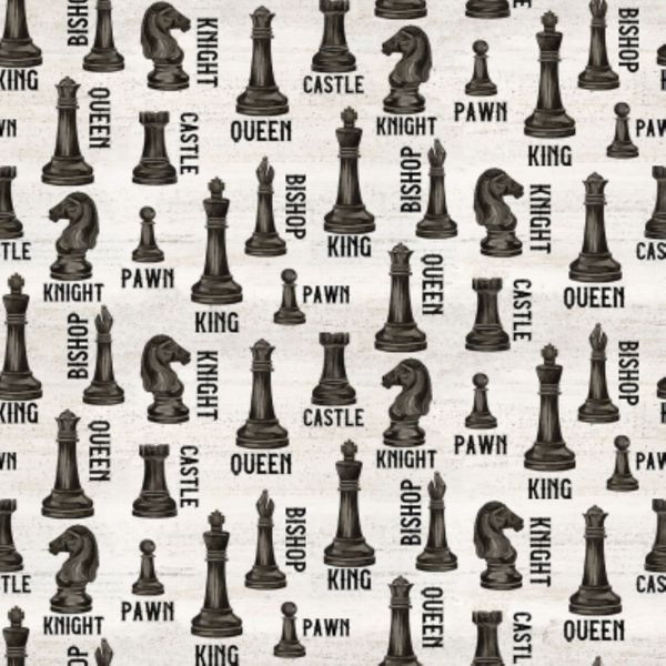 Riley Blake I'd Rather be Playing Chess C11260 Off White Chess Pieces