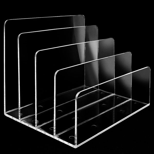 4 Section Acrylic File Organizer, Clear Acrylic Desk Organizer and Accessories, Sturdy Acrylic File Folder Holder Sorter, Office Supplies for Mail Letter Paper Electronic Notebook