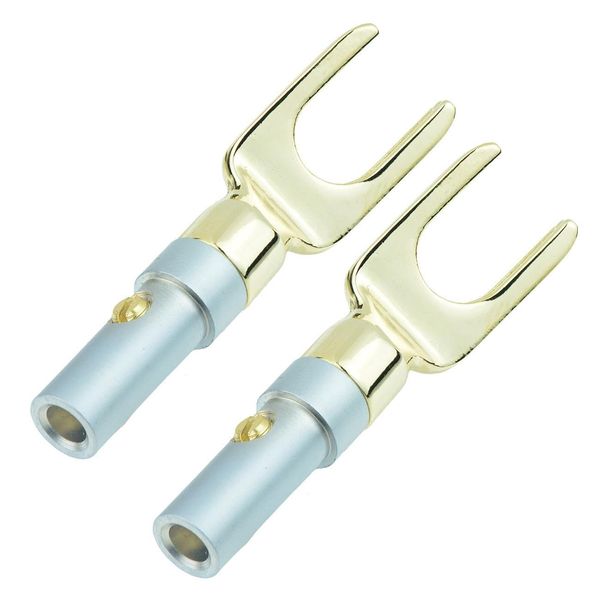 24k Gold Plated Angled Fork Spade Terminals Electronics Audio Replacement (Pack of 2)