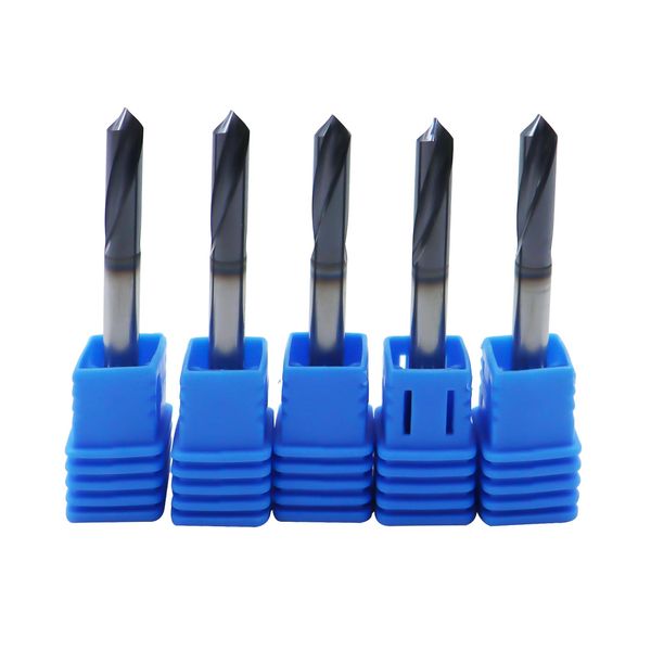 5Pcs 3/16in Solid Carbide Spotting Drill,2 Flute,90 Degree Bits Tool for Medium Hardness Steel, Brass, Iron