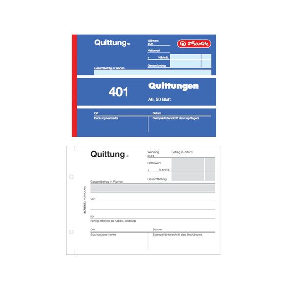8er Max-Pack Herlitz Quittungsblock 401, A6 quer, 50 Blatt