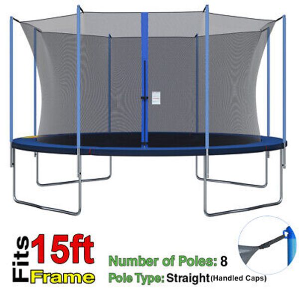 Round Trampoline Safety Enclosure Net Replacement For 15FT Frame 8 Straight Pole