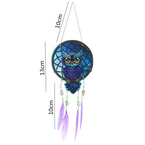 VVBAOZI DIY Owl Dream Catcher Diamond Painting Window Hanging Double Side Drill Crystal Rhinestones Diamond Art Wind Chimes Owls with Feathers