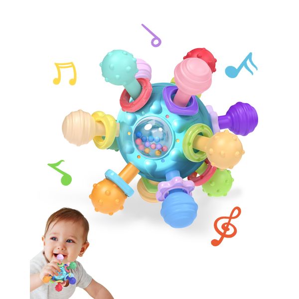 Baby Montessori Teething Toys for 0-6 6-12 Months, Baby Rattle Chew Sensory Toys for Babies 0 3 6 9 12 18 Months, Baby Teether Newborn Infant Toys Gifts for 1 2 Year Old Boys Girls