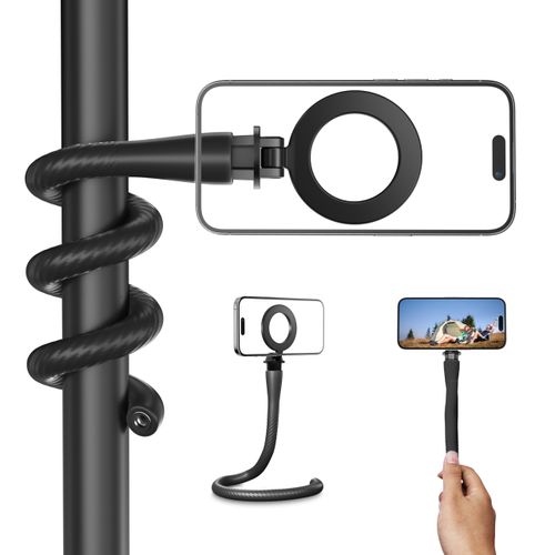 TELESIN° Magnetic Flexible Phone Mount Clamp Tripod Stand Stick Pole for Phones, Stroller Treadmill Tube Bike Motorcycle Phone Holder Attach Stand Accessories Arm Mount for iPhone Android Phones Black