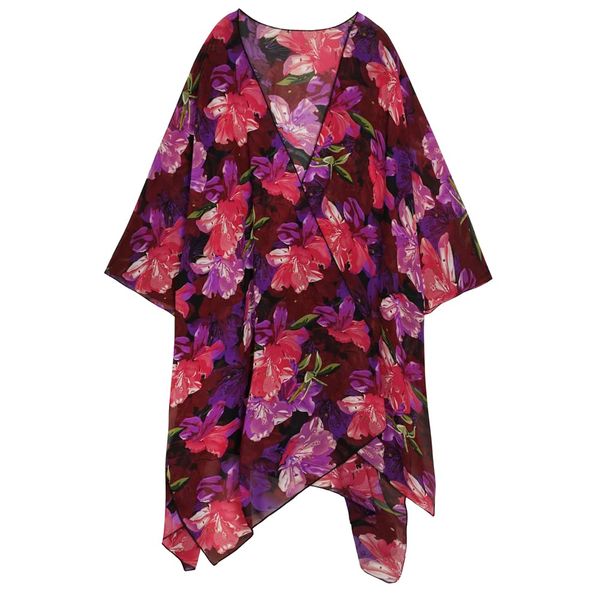 Women's Kimono Cardigan Long Chiffon Floral Swimsuit Cover up Bohemian Beachwear Bikini Shawl Tops