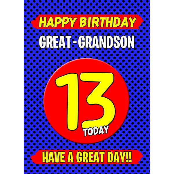 Great Grandson 13th Birthday Card