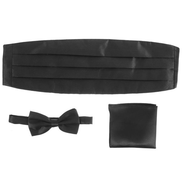 WINOMO Black Bow Tie: Mens Ties, Cummerbunds & Pocket Squares: Cummerbund for Men - Set of 3 Bow Ties for Men: Bow Tie Cummerbund Set - Men Satin Bow Tie Cummerbund Handkerchief Pocket Square Hanky