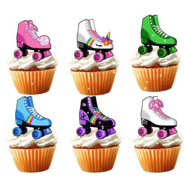 18pcs Roller Skate Cupcake Toppers for Boys Girls Baby Shower Throwback 1990s Party Favors Cupcake Decorations 90s 80s Roller Skating Happy Birthday Party Supplies