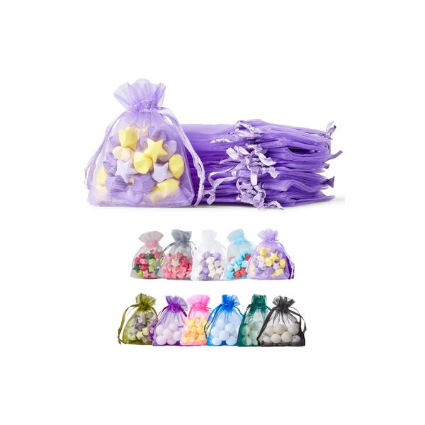 Soul Projekt 50pcs Organza Gift Bags, Light Purple 7x9cm Drawstring Net Bags for Favours, Jewellery, Birthdays, Diwali Mini Bags, Wedding Sweet Bags, Party, Christmas Organza Pouches All Occasions