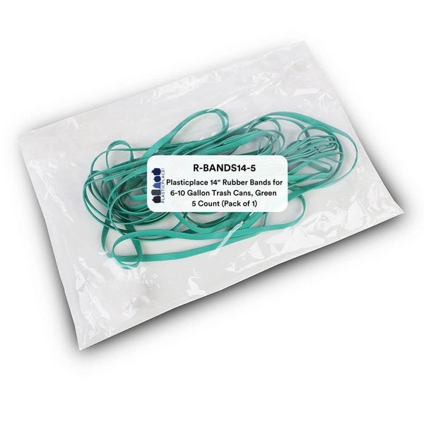 Plasticplace 14" Rubber Bands for 6-10 Gallon Trash Cans, Green (5 Count)