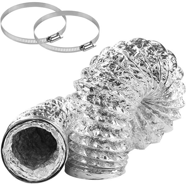 EVERMARKET Dryer Vent Hose 4 Inch 5 Feet Non-Insulated Flex Air Aluminum Foil Ducting for HVAC Ventilation with 2 Clamps, Silver