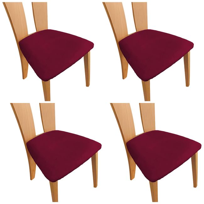 TIANSHU Flannel Seat Cover, 4 Piece Chair Cover, Elastic Material, For Home, Hotels, Wedding, Wedding, Dining Chair Cover, Washable (4 Pieces, Wine Red)