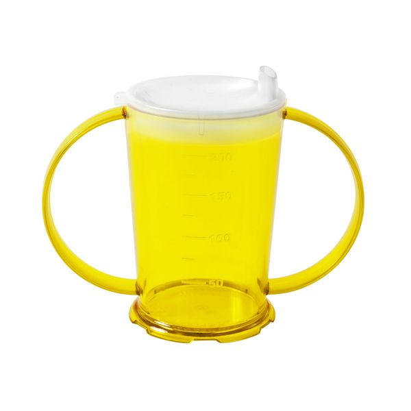 Harfield Translucent Yellow 2-Handled Beaker & Wide Spout Drinking Aid Sippy Cup Reusable Virtually Unbreakable Copolyester Plastic