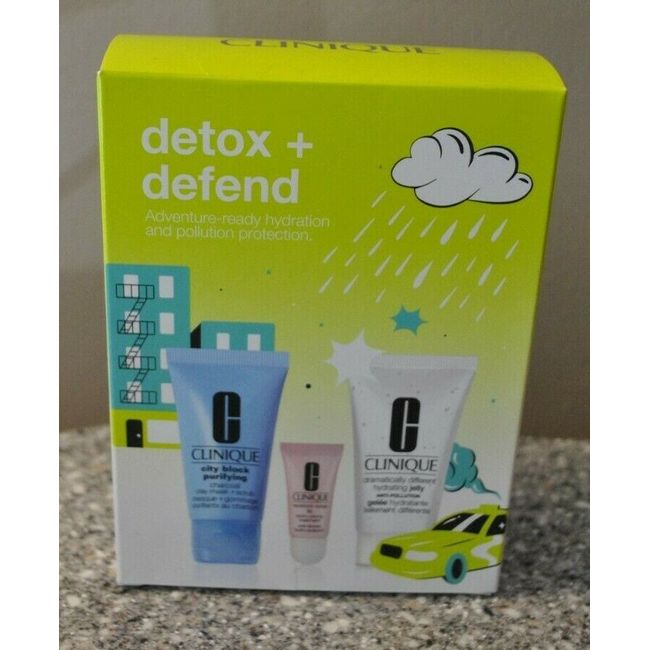 Clinique Detox + Defend 3 Pc Set - Hydrating Jelly, Clay Mask, Lip Hydro-Plump