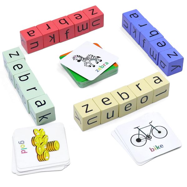 Humerry Word Spelling Game, Matching Letter Game for Kids, Fast-paced Word Race Game Stocking Stuffers for Kids, 54pcs Flash Cards Alphabet Blocks, Preschool Learning Toys Gift for Kids Ages 3-8