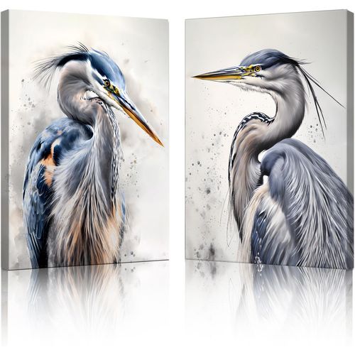 ZOQIPQO Heron Canvas Art Prints,Heron Canvas Wall Art for Home Decor,Heron Bird Illustrations Modern Art Decorative,Bird Canvas Wall Art for Bedroom Garden Farmhouse Decoration 2pcs(12x16 Framed