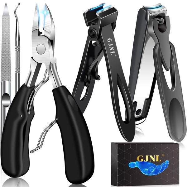 Toenail Clippers for Seniors Thick Nails - Straight 17mm Wide Jaw Toenail Clippers for Men Thick Nails, 37mm Heavy Duty Toe Nail Cutter for Seniors, No Splash Nail Clippers w Catcher for Women 5pcs