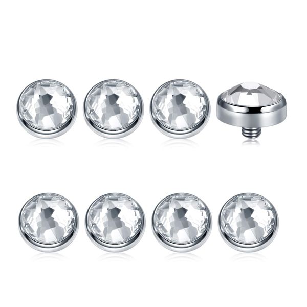 Xpircn 14G Titanium Dermal Anchor Tops Clear CZ Micro Dermal Piercing Jewelry 3mm 4mm 5mm Round Top 8PCS (5mm)