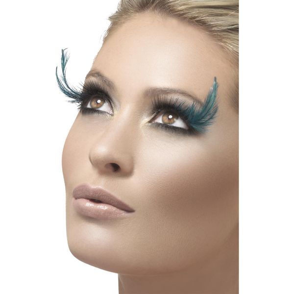 Smiffys Eyelashes with Feather Plume Contains Glue (Black and Green)