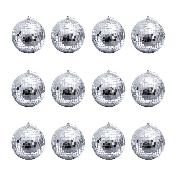 12 Pcs 1.2 Inch Silver Mirror Disco Balls Christmas Tree Bauble Hanging Ball for Home Party Christmas Wedding Decoration Lighting Effect