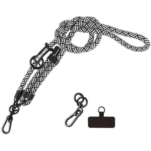 Shoebill Smartphone Shoulder Strap, Shoulder Strap, Thick, Adjustable Length, Black and White Herringbone