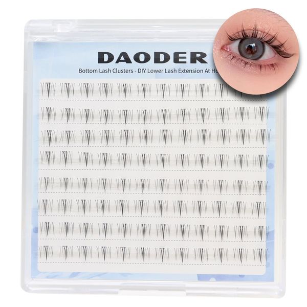 Bottom Lash Clusters DIY Eyelash Extensions - DAODER 96pcs Wide Stem Lower Lashes Natural Look Clear Band Lashes for Bottom Eyelashes 7mm (Bottom Lashes Kitten)