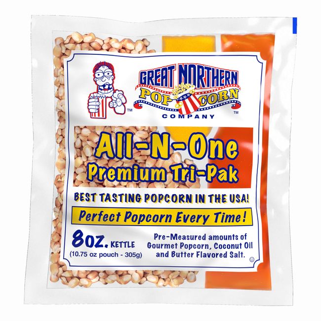 GREAT NORTHERN POPCORN COMPANY - Popcorn Packs â€“ Pre-Measured, Movie Theater Style, All-in-One Kernel, Salt, Oil Packets for Popcorn Machines, 8 Ounce (Pack of 24)