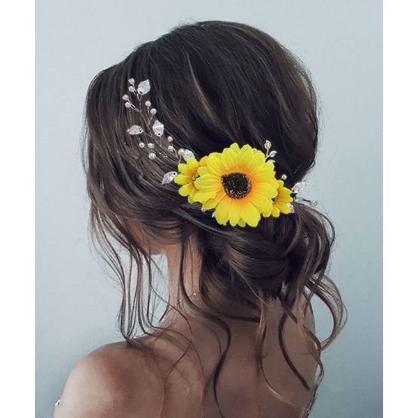 Unicra Sonnenblumen-Brautschmuck, Hochzeits-Haarschmuck, silberfarbenes Blatt, Kopfschmuck, Perlen, Brautschmuck, Haarschmuck für Frauen und Brautjungfer