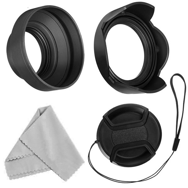 55mm Lens Hood Set Compatible with Nikon D3400 D3500 D5500 D5600 D7500 DSLR Camera with AF-P DX 18-55mm f/3.5-5.6G VR Lens, Collapsible Rubber Hood + Reversible Tulip Flower Hood + Lens Cap