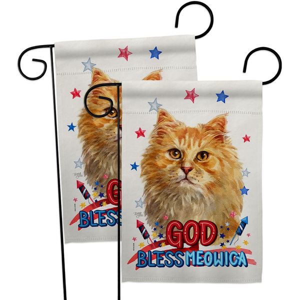 Breeze Decor Patriotic Ginger Long Hair Garden Flag 2pcs Pack Cat Kitten Meow Spoiled Paw Fur Pet Nature Farm Animal Creature House Banner Small Yard Gift Double-Sided, Made in USA