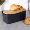 Vilde Bread Bin with Wooden Board, Bread Basket, Bread Box, Bread Container, Black, 33 x 18.5 x 12 cm