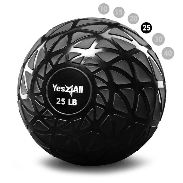 Yes4All Fitness Slam Medicine Ball 25lbs for Exercise, Strength, Power Workout | Workout Ball | Weighted Ball | Exercise Ball | Dynamic Black