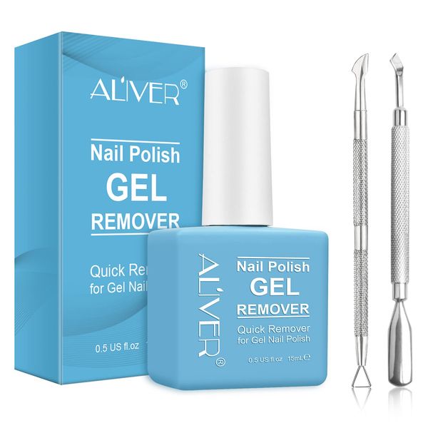 Gel Nail Polish Remover, Ultra-Powerful Nail Polish Remover for Natural, Nail Polish Remover for Gel Nails (with 1Pcs Cuticle Pusher and Nail Polish Scraper)