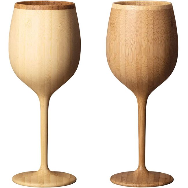 RIVERET RV-122WB Vessel Wine Glasses, Bordeaux, 9.1 fl oz (270 ml), Pair Set, Bamboo, Dishwasher Safe, White/Brown