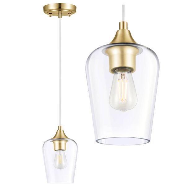 VONLUCE Pendant Lights Kitchen Island, Gold Pendant Lighting for Kitchen Island W/Hanging Cord for Bedroom & Hallway, Kitchen Island Lighting with Clear Glass Shade