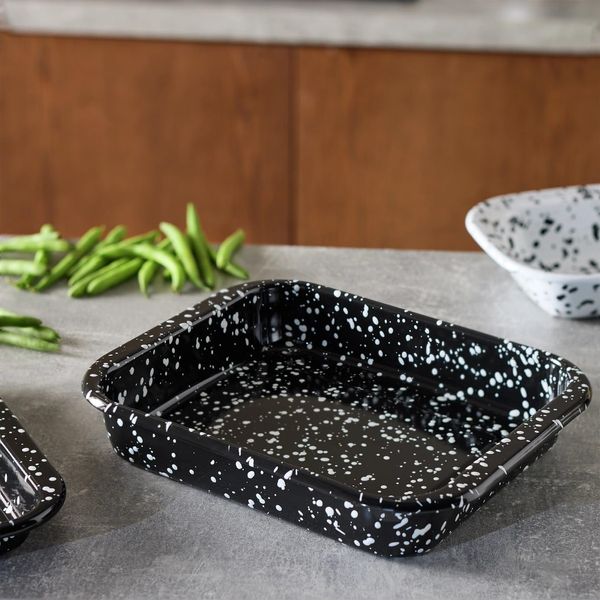 Speckled Enamel Roasting Pan, 29 cm, Black and White