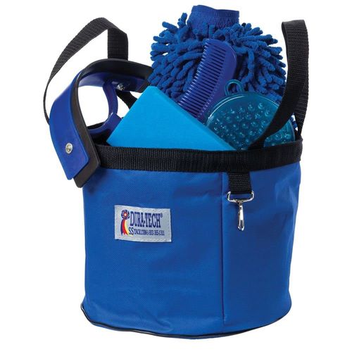 Dura-Tech Wash Tote Kit | Color Royal | Complete Horse Grooming Solution | High Absorbency Sponge Mitt | Curved Sweat Scraper | Jelly Scrubber | Mane & Tail Comb