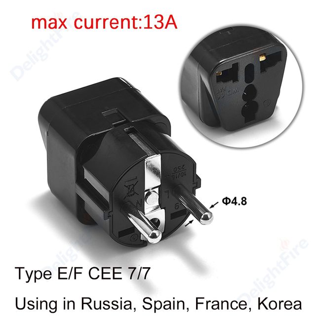 EU Plug Adapter AU UK US To EU Euro Plug Adapter Converter European Travel  Adapter Australia America China USA CN to EU Sockets Type: type B black  2.5A, Outlets Number: 1pcs
