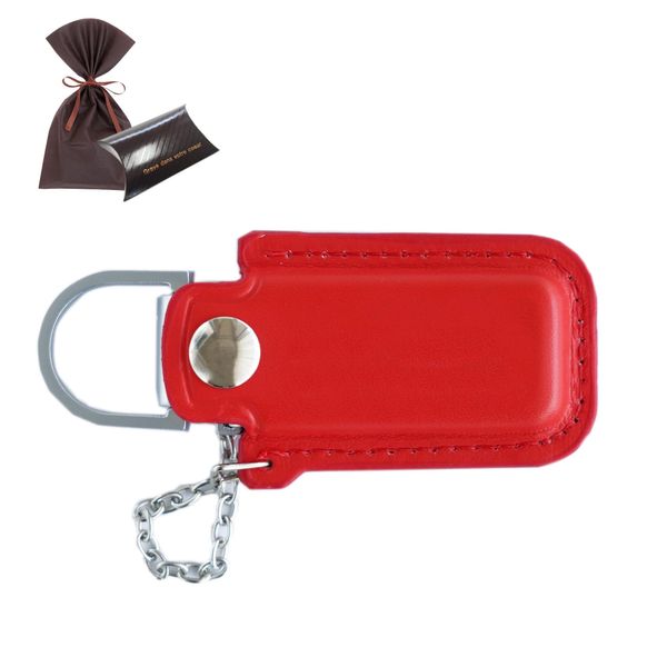Kizamu Personalized USB Memory Stick with Leather Cover 32GB Gift (Red)