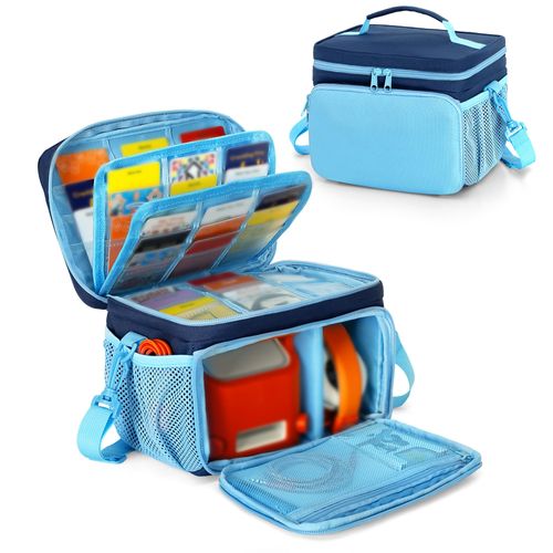 LoDrid Travel Carrying Case Compatible with Yoto Player Bluetooth Speaker, Audio Card Holder Holds up to 54 Cards with Shoulder Strap, Blue, Bag Only