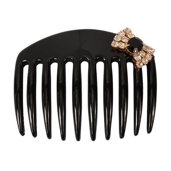 Caravan Large Back Comb Hand Decorated with Bow in Jet and Crystal Stone