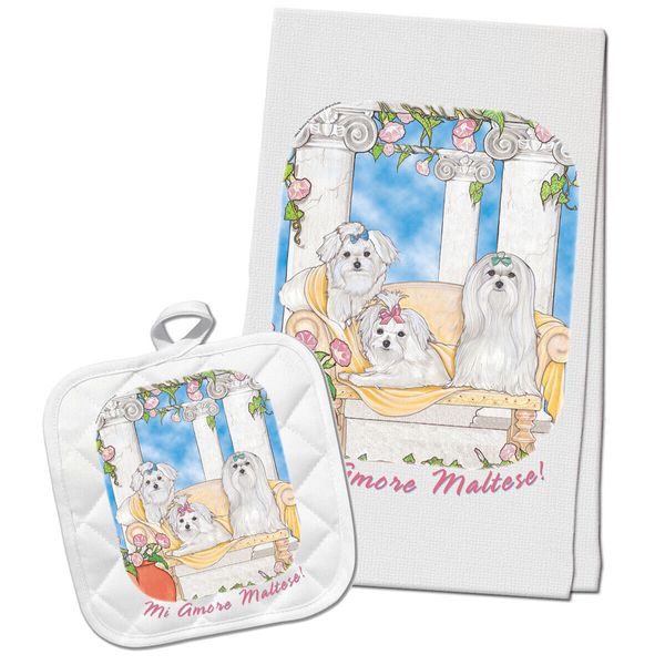 Maltese Kitchen Dish Towel and Pot Holder Gift Set