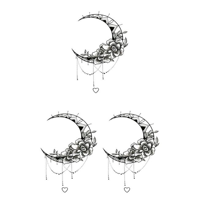 KING HORSE hm1161 Tattoo Sticker Flower Moon 3 Pieces