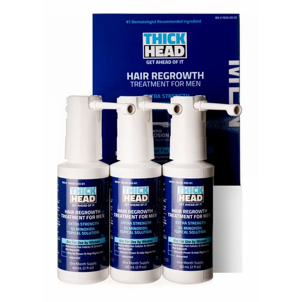 Thick Head Minoxidil Topical Solution Extra Strength Hair Regrowth Treatment for Men with Easy Spray Applicator, Clinically Proven